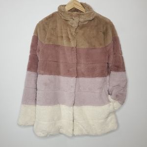 NWT Fuzzy Neutral Stripe Coat